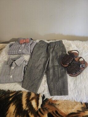 1.Nautica Button Shirt & 2. Ben Sherman Button w/ Bow Tie 4. Pants and3. Sandals